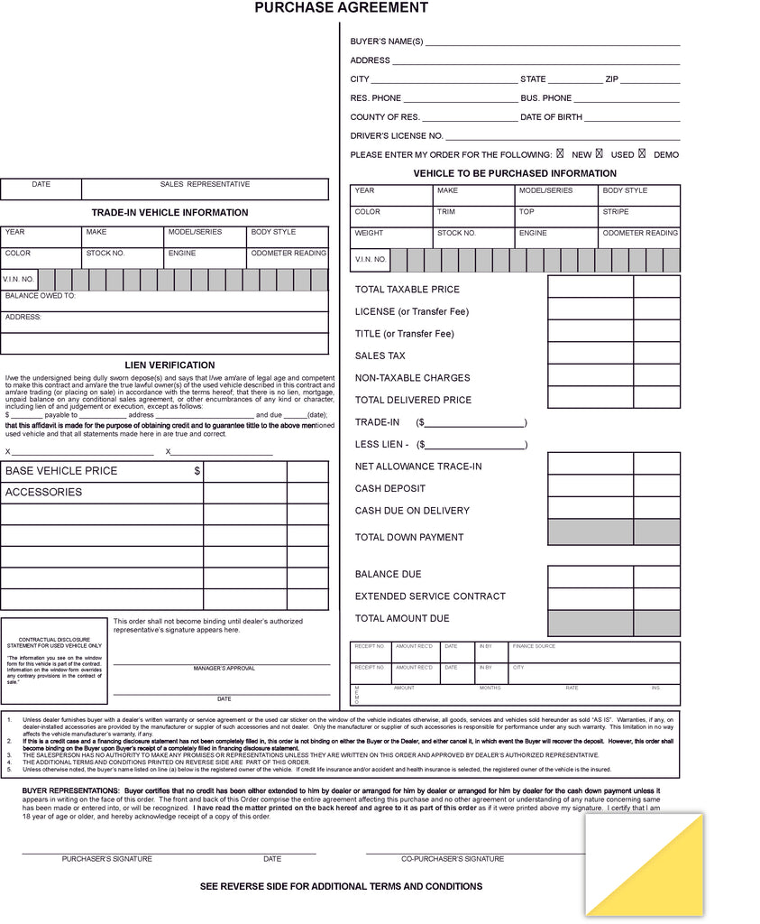 Personalized Dealer Forms Car Sale Agreement Custom Dealership Forms