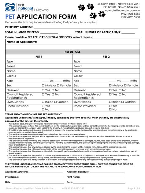 Pet Application Form Fill Online Printable Fillable Blank Pdffiller