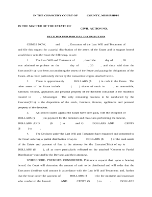 Petition For Partial And Early Distribution Of Estate Partial
