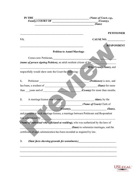 Petition To Annul Marriage With No Children Or Property Form Fill Out