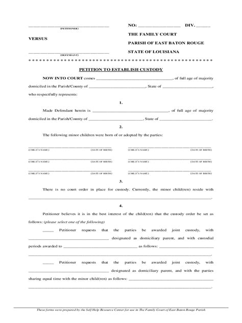 Petition To Establish Custody Louisiana Free Download