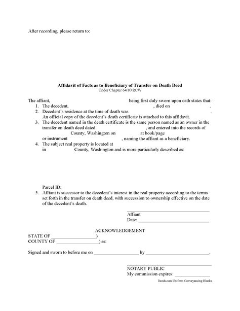 Pierce County Transfer On Death Affidavit Form Washington Deeds Com