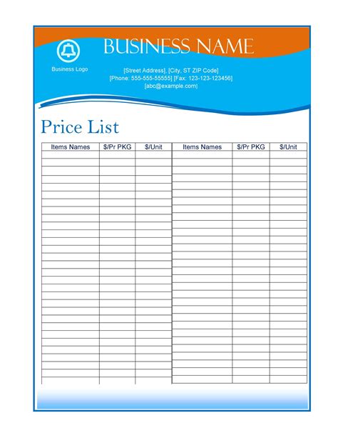 Pin By Free Google Docs Templates G On Free Price List Templates Editable Online Price List