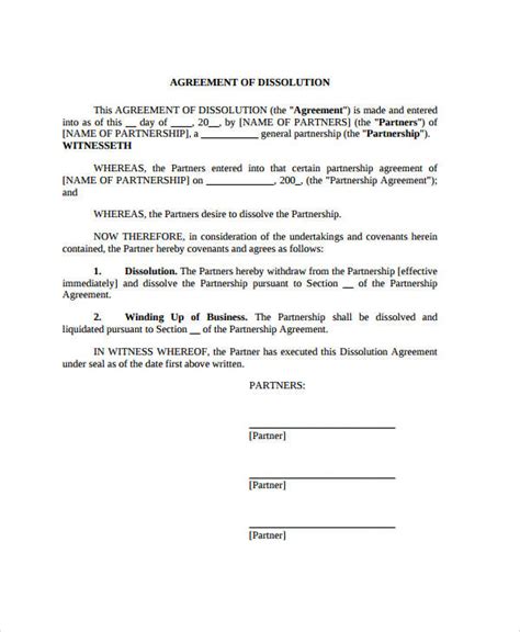 Plan Of Dissolution Template