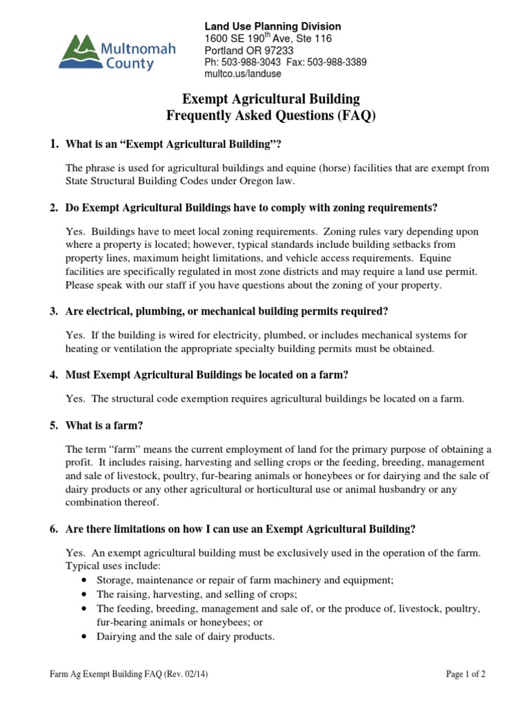 Planning And Building Department Agricultural Exempt Building Permit