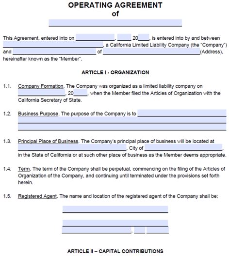 Plantilla De Acuerdo Operativo De Llc Gratis Muestra Pdf Word