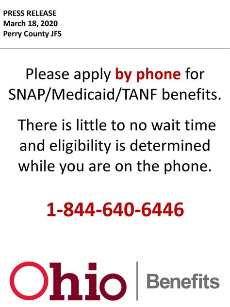 Please Apply By Phone For Snap Medicaid Tanf Benefits Perry County Ohio