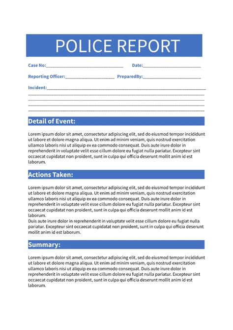 Police Report Template Google Docs