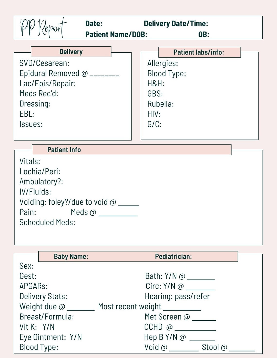 Postpartum Assessment Sheet Newborn Assessment Nurse Brain Sheet