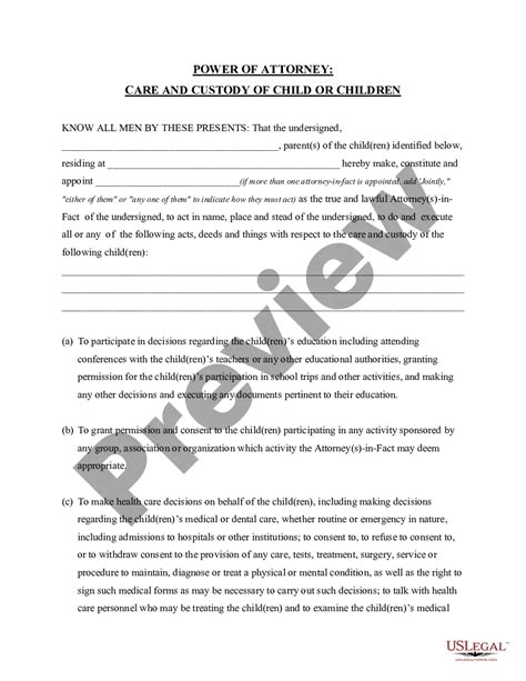 Power Of Attorney For Guardianship Of Child Us Legal Forms