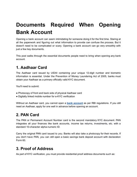 Ppt Documents Required When Opening Bank Account Powerpoint