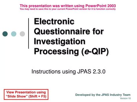 Ppt Electronic Questionnaire For Investigation Processing E Qip