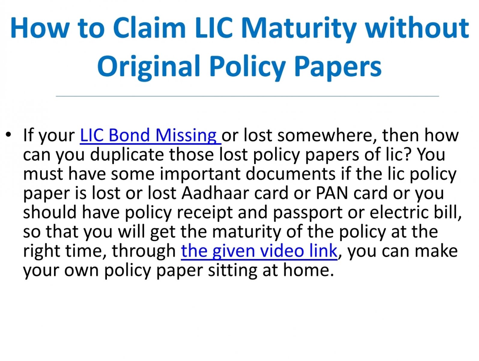 Ppt How To Claim Lic Maturity Without Original Policy Papers