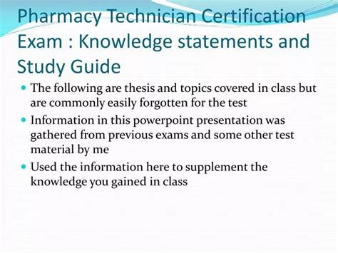 Ppt Pharmacy Technician Certification Exam Knowledge Statements And