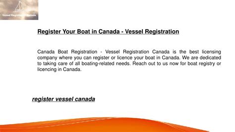 Ppt Register Your Boat In Canada Vessel Registration Powerpoint Presentation Id 12214522