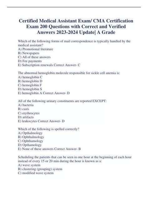 Practice Questions For The Medical Assistant Certification Exam New