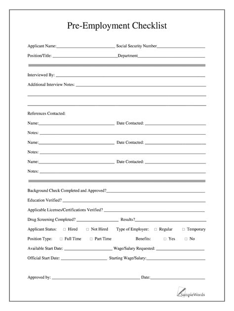 Pre Employment Checklist Pre Employment Checklist Fill And Sign