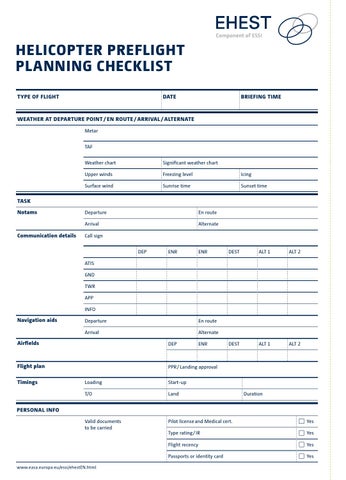 Pre Flight Planning Checklist In Partnership With The Flying