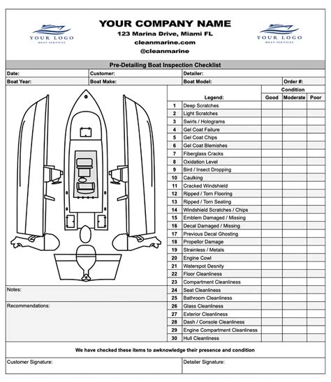 Pre Inspection Pontoon Boat Detailing Checklist Form Etsy