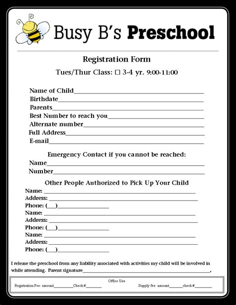 Pre K And Kindergarten Registration Form For 2012 13