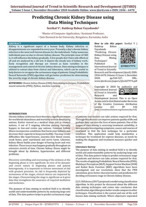 Predicting Chronic Kidney Disease Using Data Mining Techniques Pdf