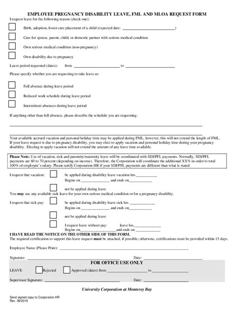 Pregnancy Disability Leave Request Form Printable Pdf Download