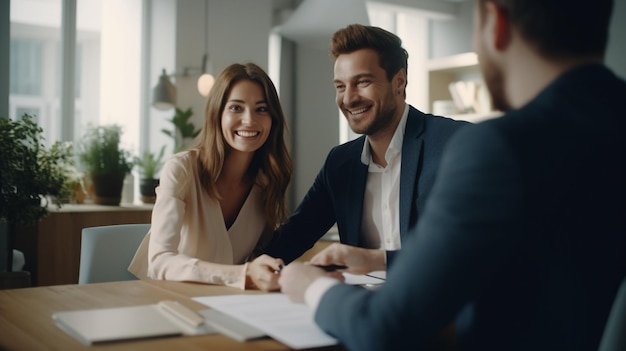 Premium Ai Image Real Estate Agent Closing A Sale Happy Younger Couple Signing Paperwork