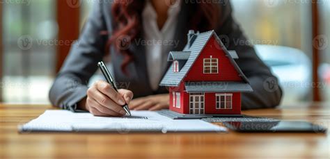 Premium Ai Image Woman In Suit Signing Paperwork On Home Model Making