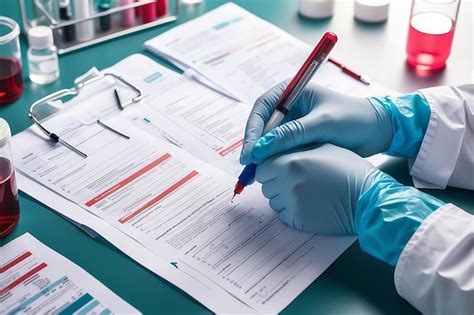 Premium Photo Blood Test Medicine Documents And Hands In Laboratory For Healthcare Planning