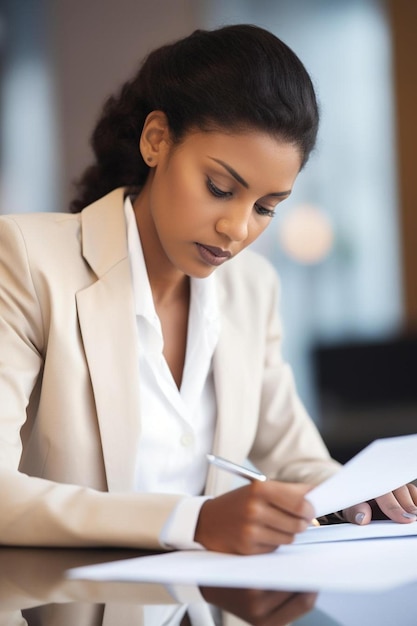 Premium Photo Concentrated African American Woman Doing Paperwork