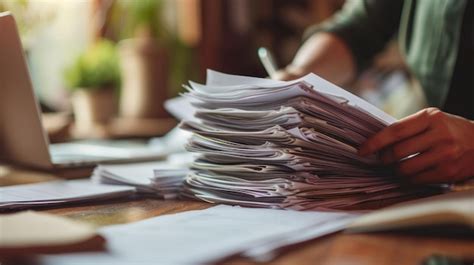 Premium Photo Hand Sorting Through Mountains Of Paperwork On A Desk