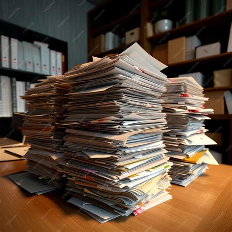 Premium Photo Workplace Efficiency Piles Of Paper Documents Organized