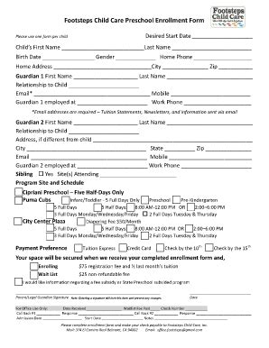 Preschool Enrollment Form Fill Online Printable Fillable Blank