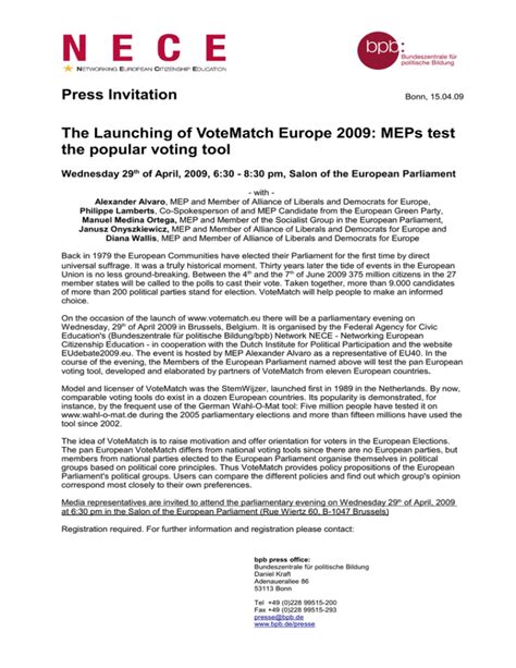 Press Invitation The Launching Of Votematch Europe 2009 Meps Test