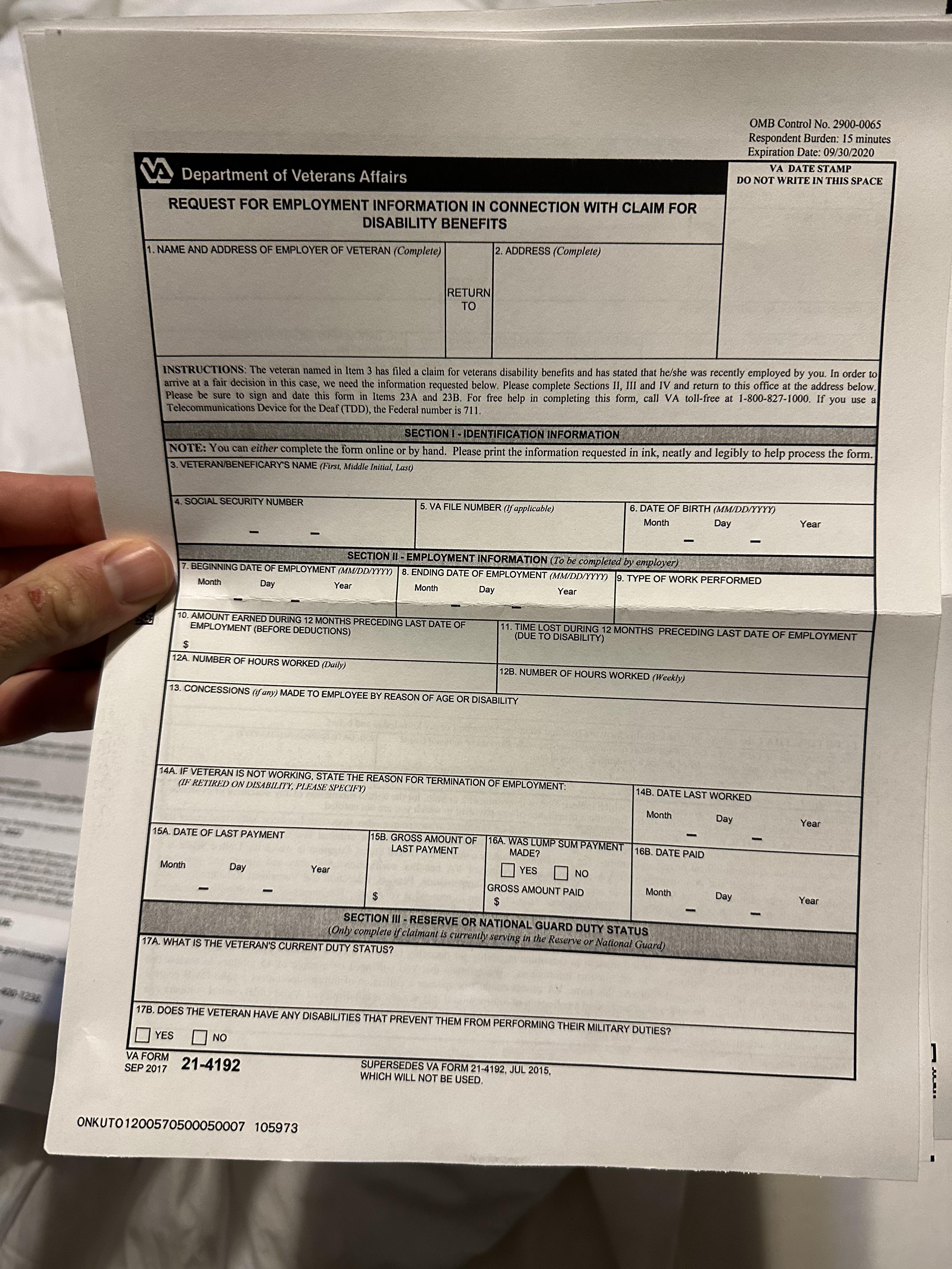 Previous Employers Expected To Fill Out Paperwork For Tdiu R Veteransbenefits