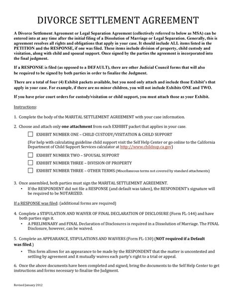 Printable 42 Divorce Settlement Agreement Templates 100% Free ᐅ Divorce ...