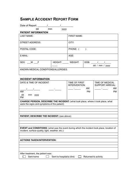 Printable Accident Report Form