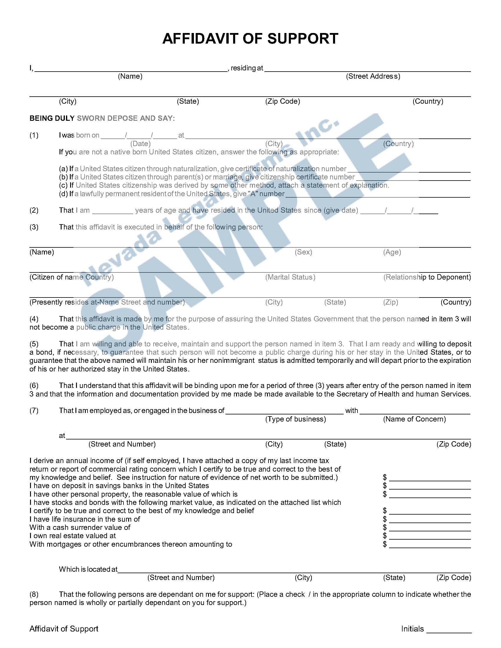 Printable Affidavit Of Support Form 2024 Printableaffidavitform Com