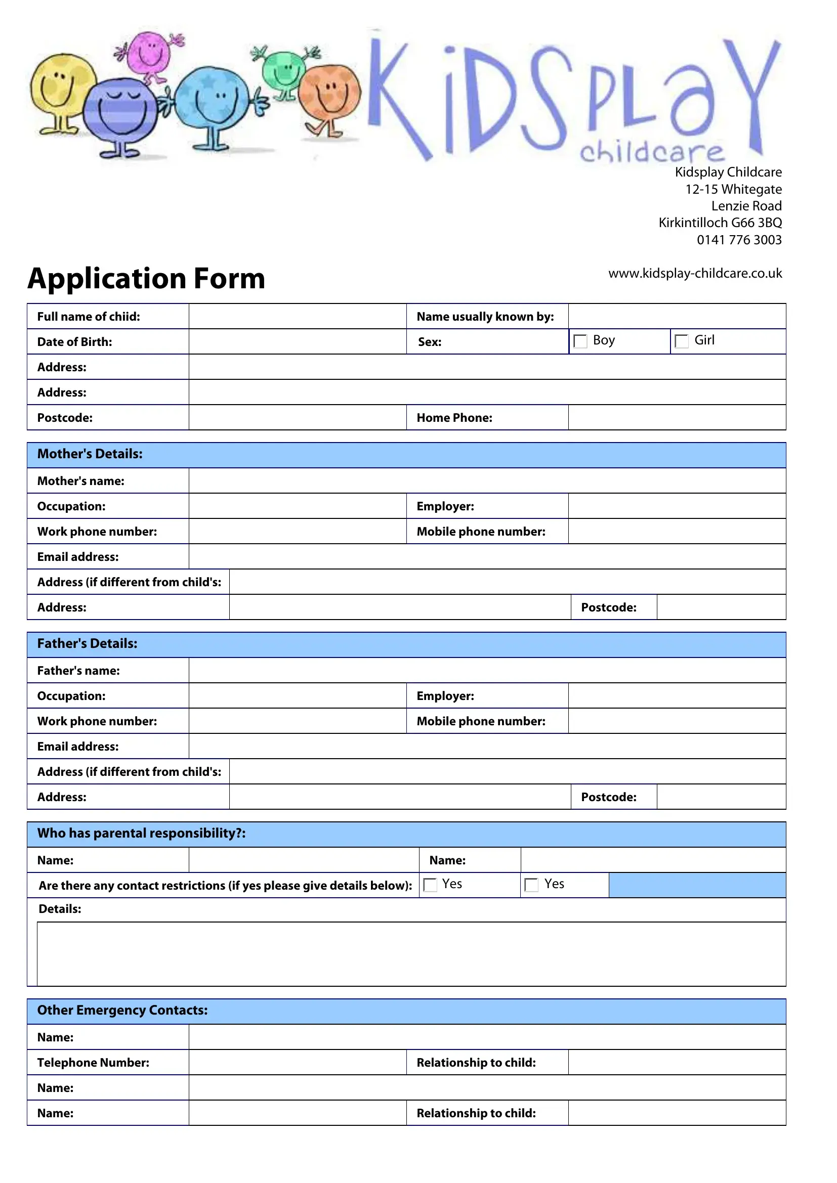 Printable All About Me Forms For Daycare