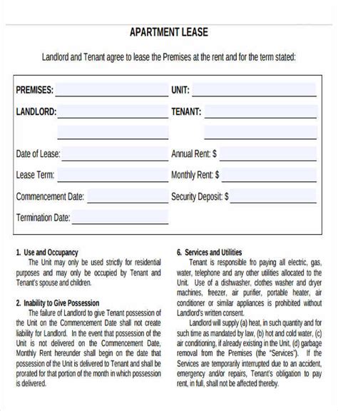 Printable Apartment Lease