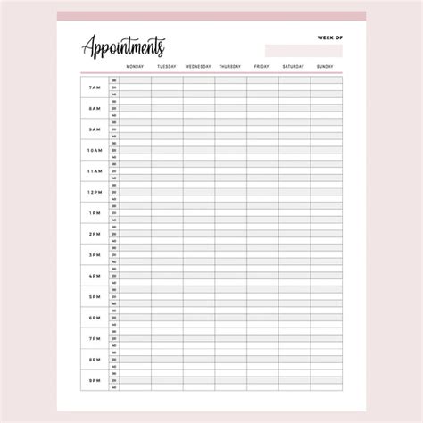 Printable Appointment Book With 20 Minute Slots Instant Download Pdf A4 And Us Letter Plan