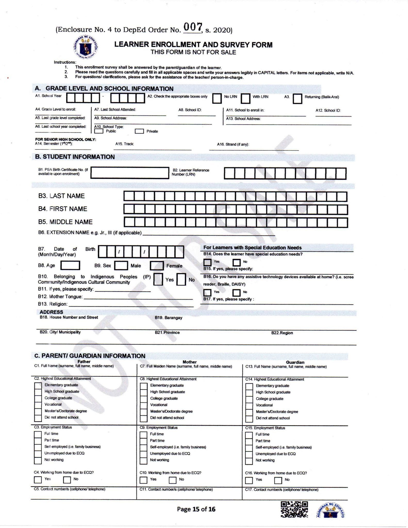 Printable Basic Education Enrollment Form Of Deped