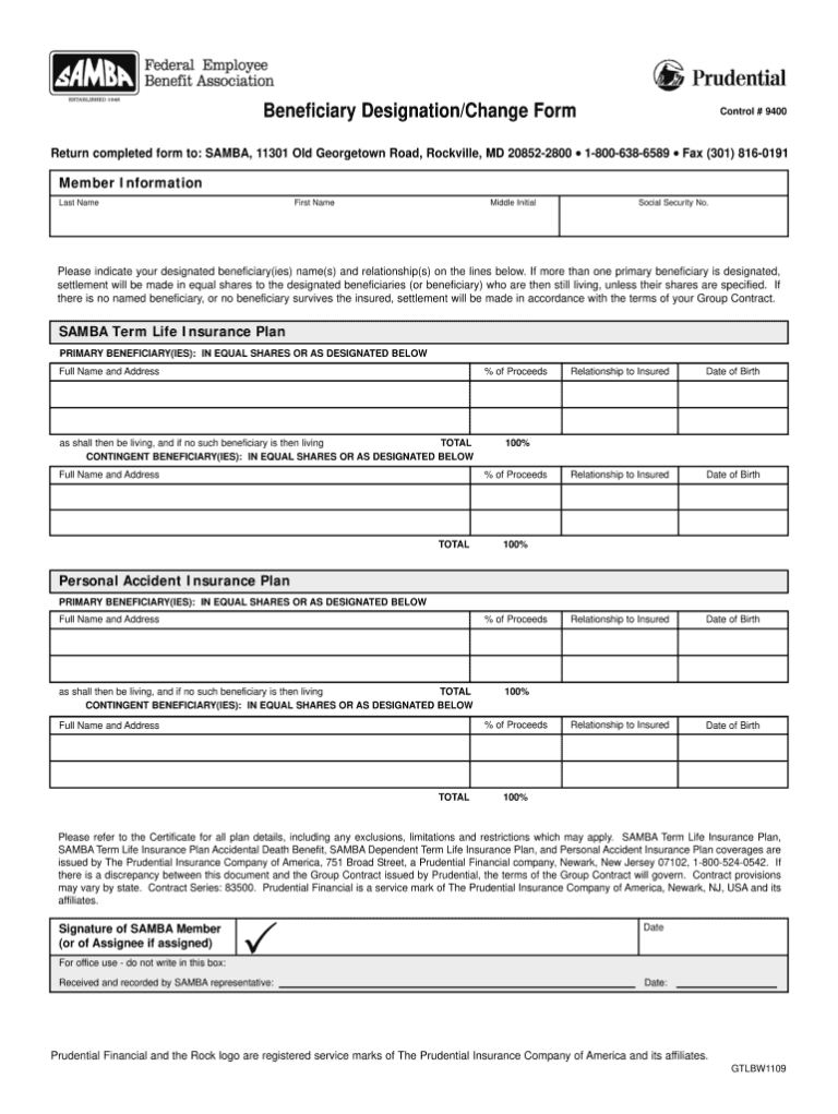 Printable Beneficiary Form Template