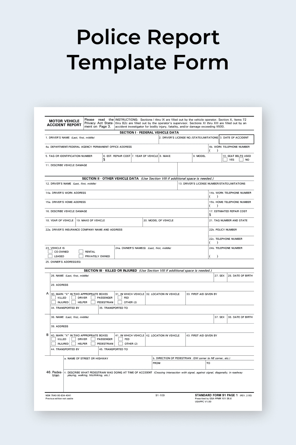 Printable Blank Police Report Template