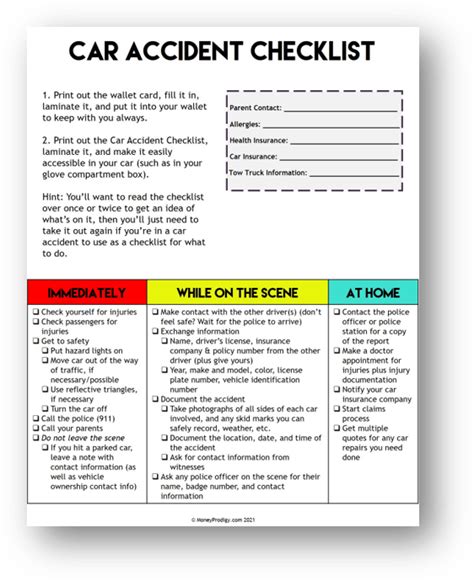 Printable Car Accident Checklist Printable Word Searches