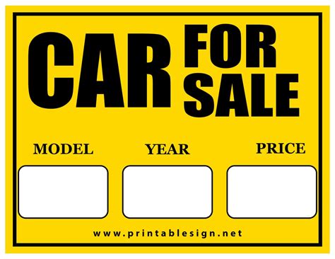 Printable Car For Sale Sign Free Printable Signs