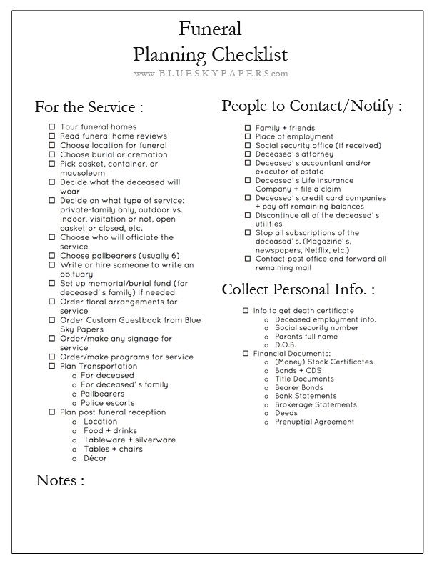 Printable Checklist For When Someone Dies