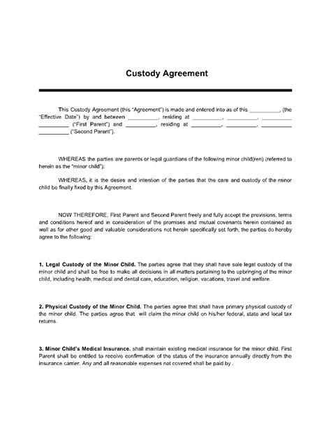 Printable Child Custody Agreement Template Printable Templates Free