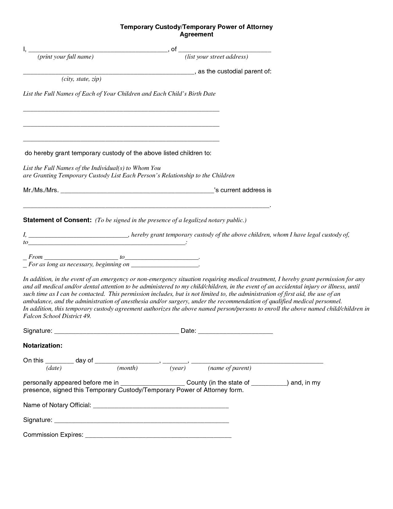 Printable Child Custody Papers