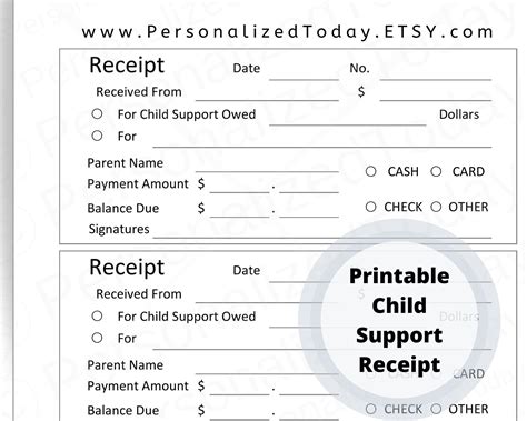 Printable Child Support Receipt For Diy Receipt Book Digital Download